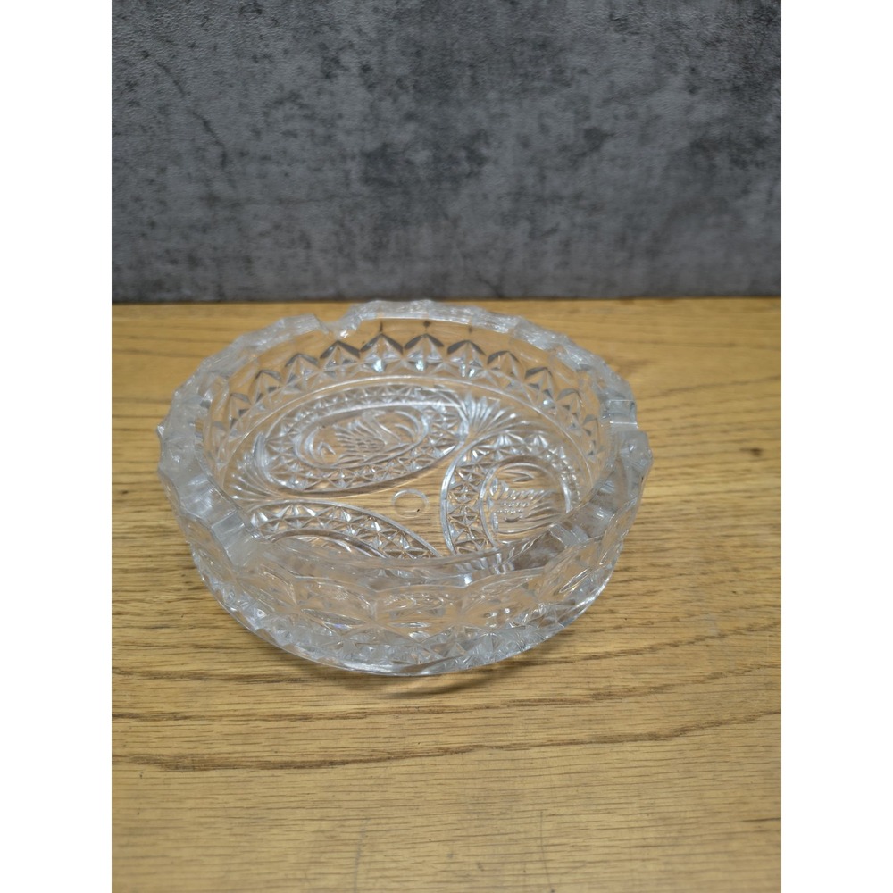 Large Lead Crystal Cut Clear Glass Cigar Cigarette Ashtray Heavy Vintage